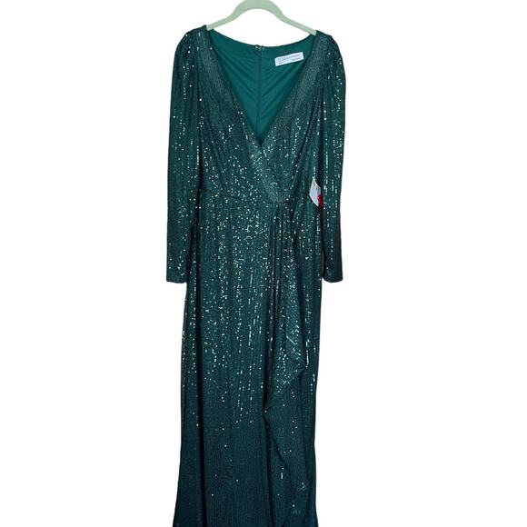 Mac Duggal Size 6 NWT Sequin Wrap Evening Gown Style 26395 Emerald Green NEW - Picture 5 of 9